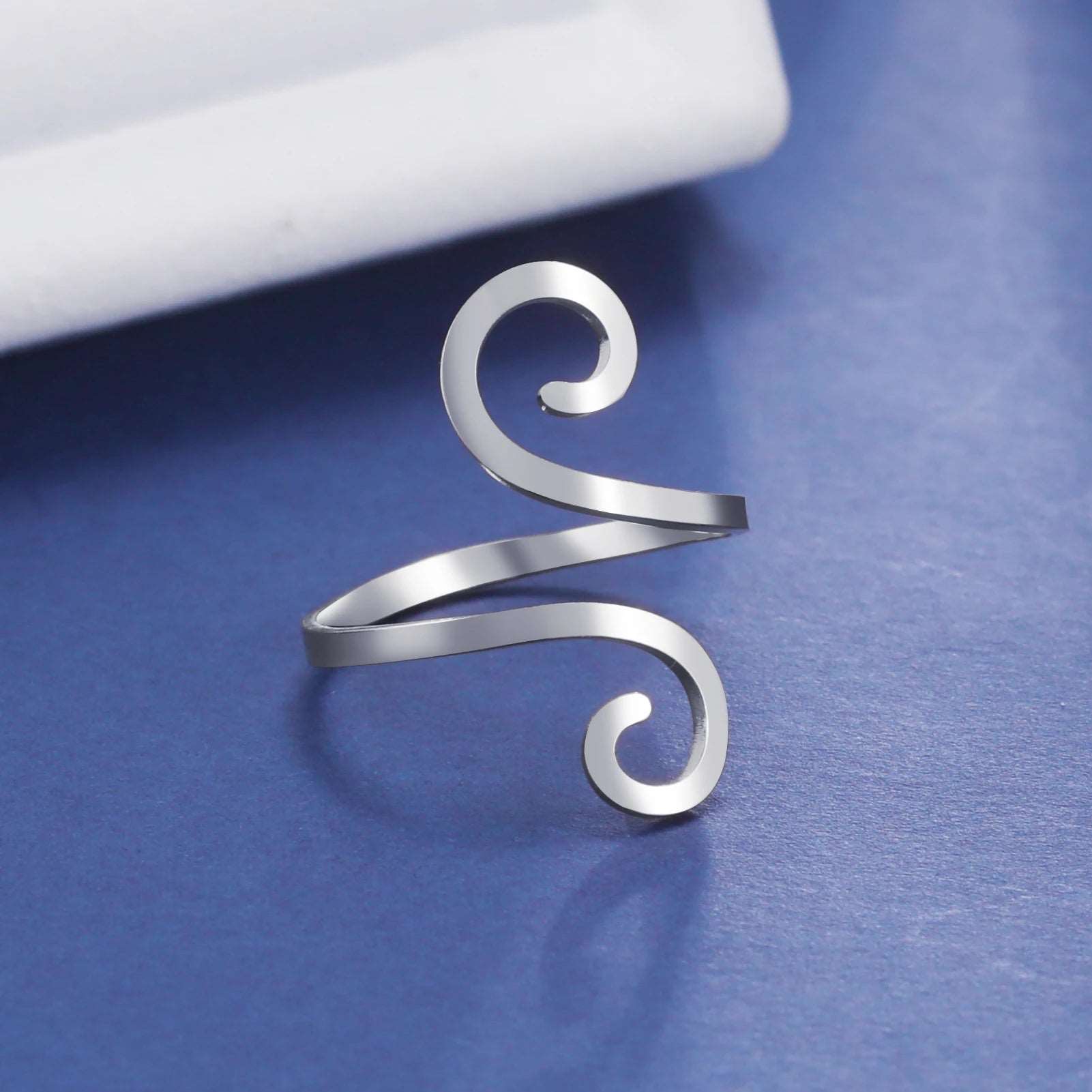 Women's Stainless Steel Large Spiral Adjustable Ring