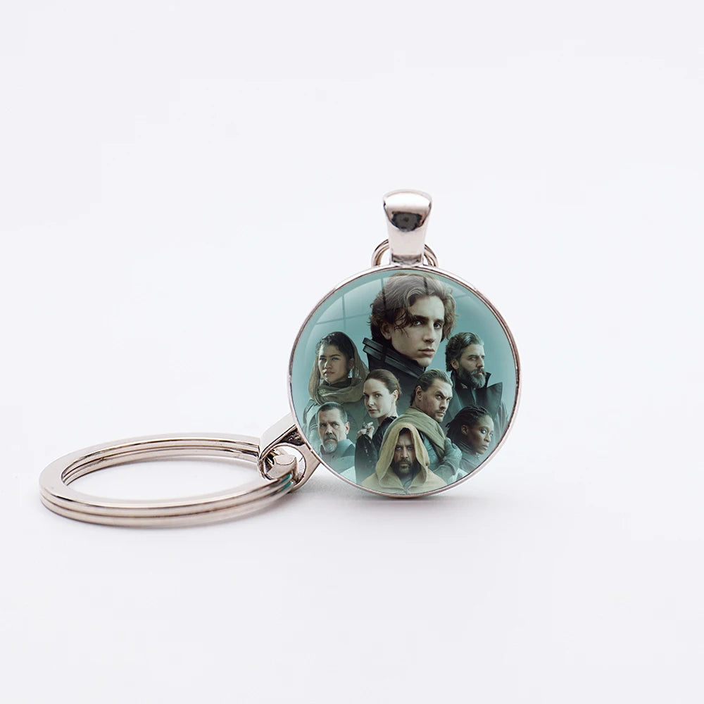 Dune Movie Silver Plated Glass Dome Desert Sand Pendant Keychain