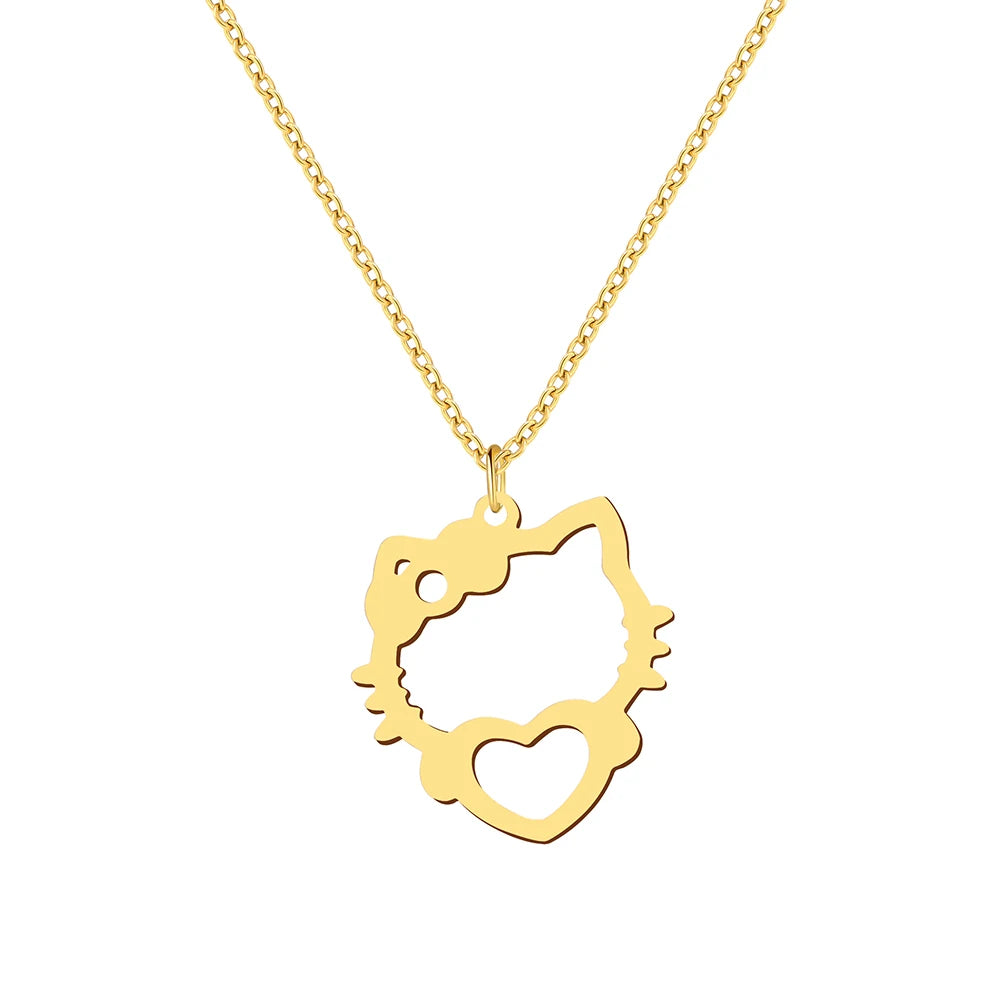 Women's Hello Kitty Heart Stainless Steel Hollow Cutout Necklace