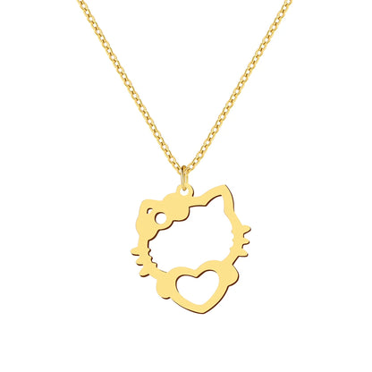 Women's Hello Kitty Heart Stainless Steel Hollow Cutout Necklace