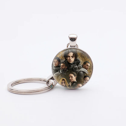 Dune Movie Silver Plated Glass Dome Desert Sand Pendant Keychain