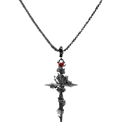 Gothic Rose Silver or Black Red Zircon Religious Cross Pendant Necklace - 80d3e6-0e.myshopify.com - Black -  Black