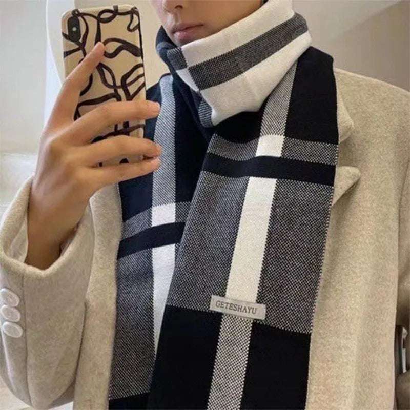 Men's Sleek Multicolored Winter Plaid Casual Scarf - 80d3e6-0e.myshopify.com - Black -  Black