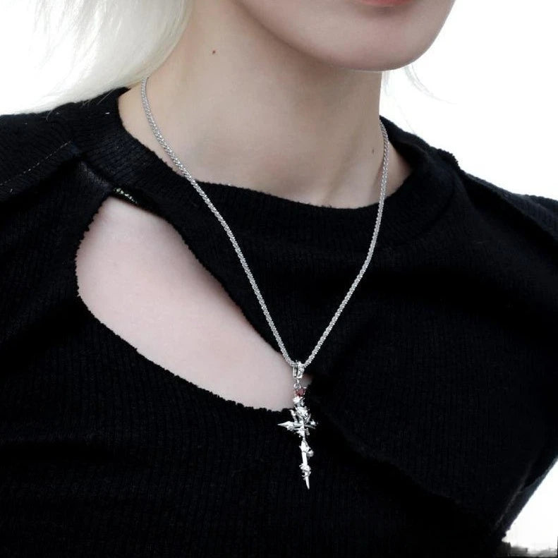 Gothic Rose Silver or Black Red Zircon Religious Cross Pendant Necklace - 80d3e6-0e.myshopify.com - -  