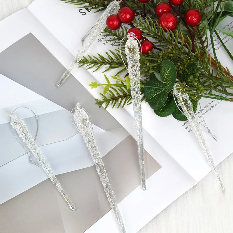 Transparent Crystal Glass Imitation Icicles Hanging Christmas Ornament (6 Pcs) - Lovez Aqua© - 