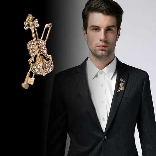 Men's Luxury Crystal Musician's Violin Brooch - Lovez Aqua© - 