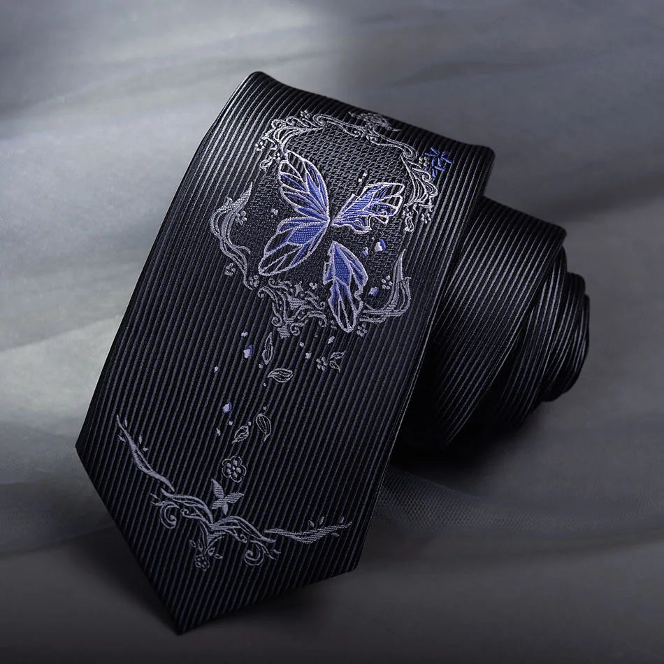 Gothic Japanese Anime Style Black & Purple Broken Butterfly Men's Necktie - Lovez Aqua© - 