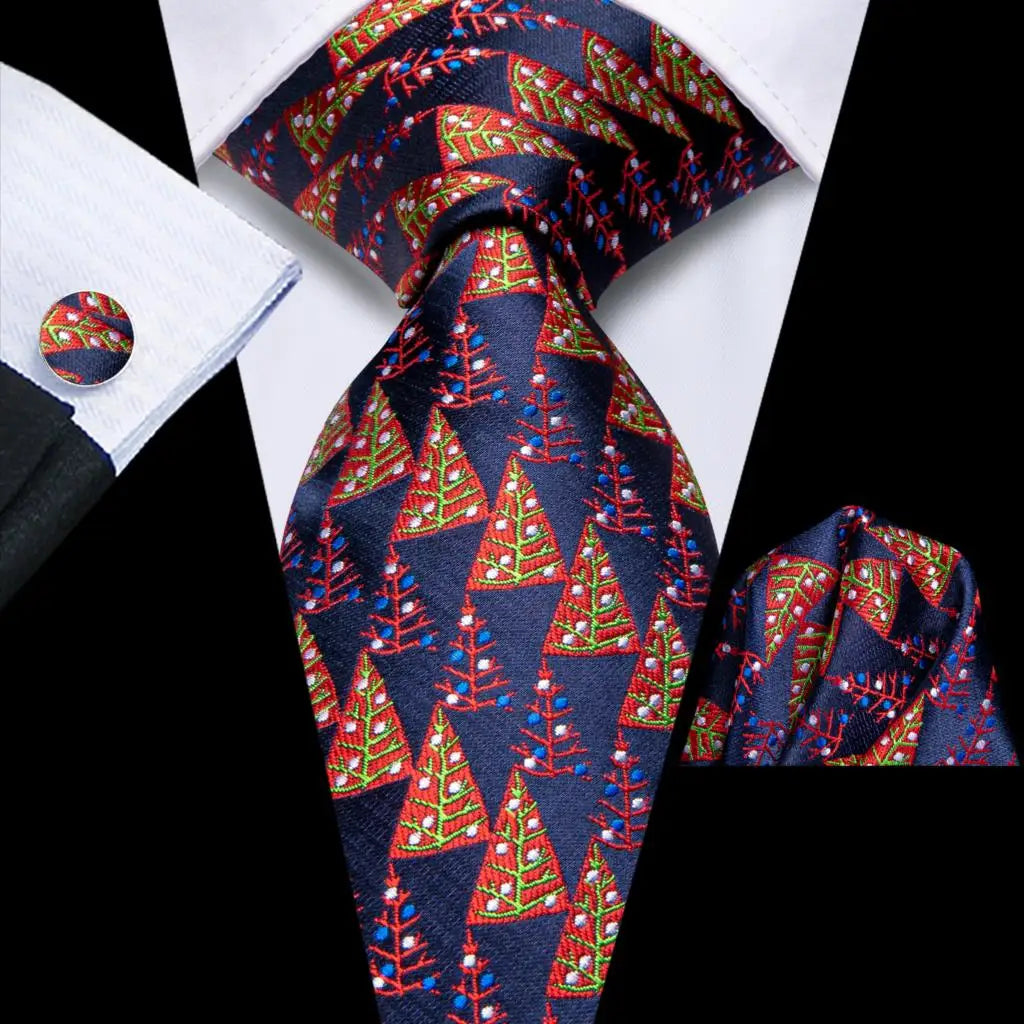 Men's Christmas Themed Festive Silk Necktie, Pocket Square & Cufflink Set - Lovez Aqua© - 