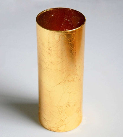 Modern 9" Distressed Large Golden Gilded Glass Cylinder Vase Decoration