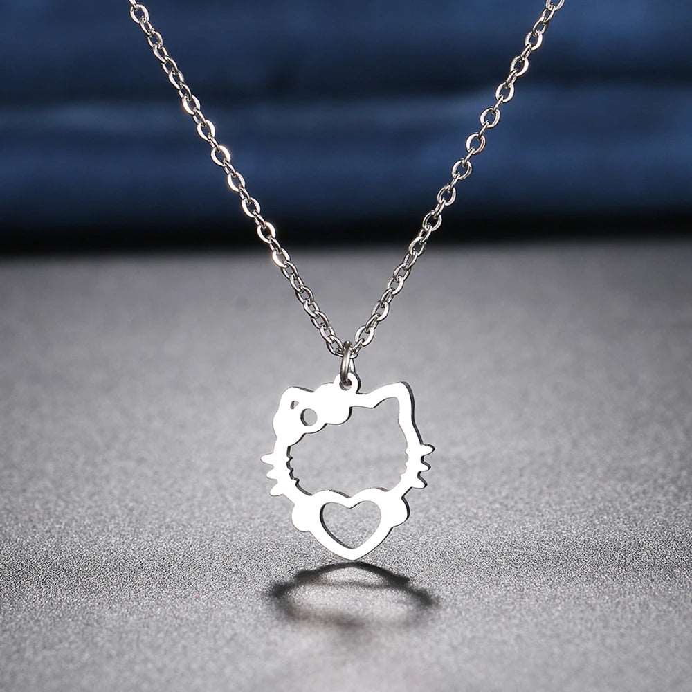 Women's Hello Kitty Heart Stainless Steel Hollow Cutout Necklace