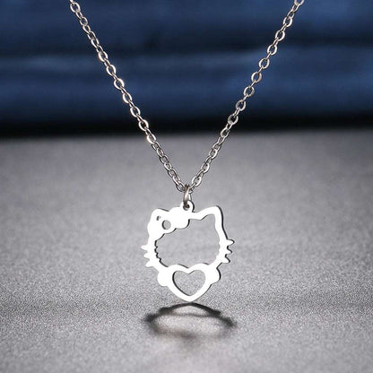 Women's Hello Kitty Heart Stainless Steel Hollow Cutout Necklace