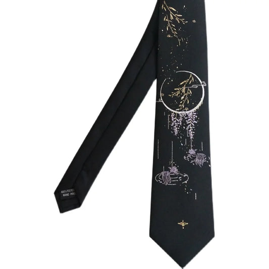 Japanese Style Moonlit Lake Black & Gold Night Landscape Necktie