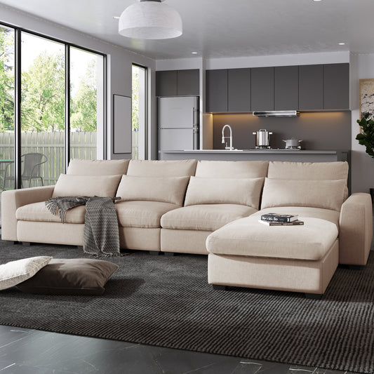 Modern Large L-Shaped Cream Convertible Feather Filled Sectional Sofa - 80d3e6-0e.myshopify.com - -  