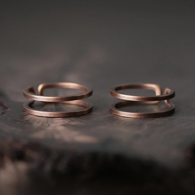 Hand-Crafted Solid Copper Adjustable Matching Couple Rings - Lovez Aqua© - 