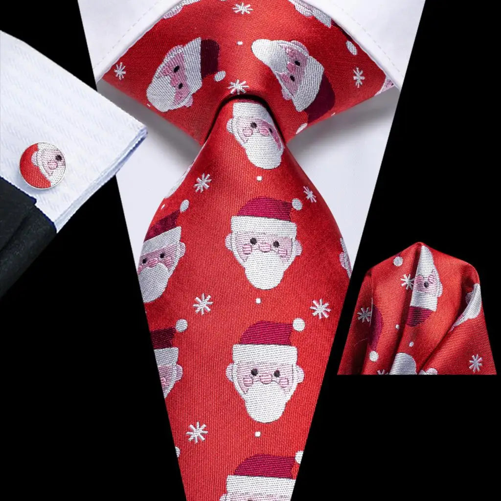 Men's Christmas Themed Festive Silk Necktie, Pocket Square & Cufflink Set - Lovez Aqua© - 