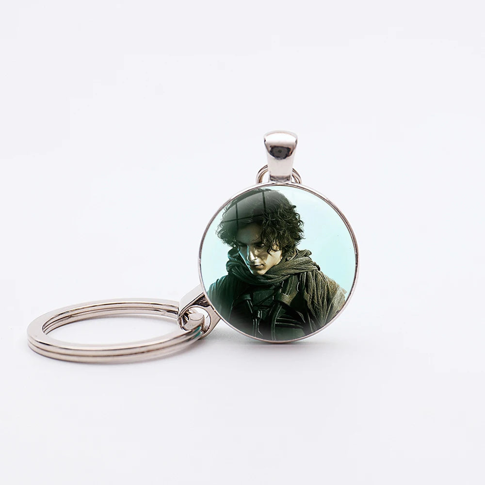 Dune Movie Silver Plated Glass Dome Desert Sand Pendant Keychain