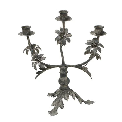 Vintage-Inspired Black Wrought Iron Candelabra with Floral Details - Lovez Aqua© - 