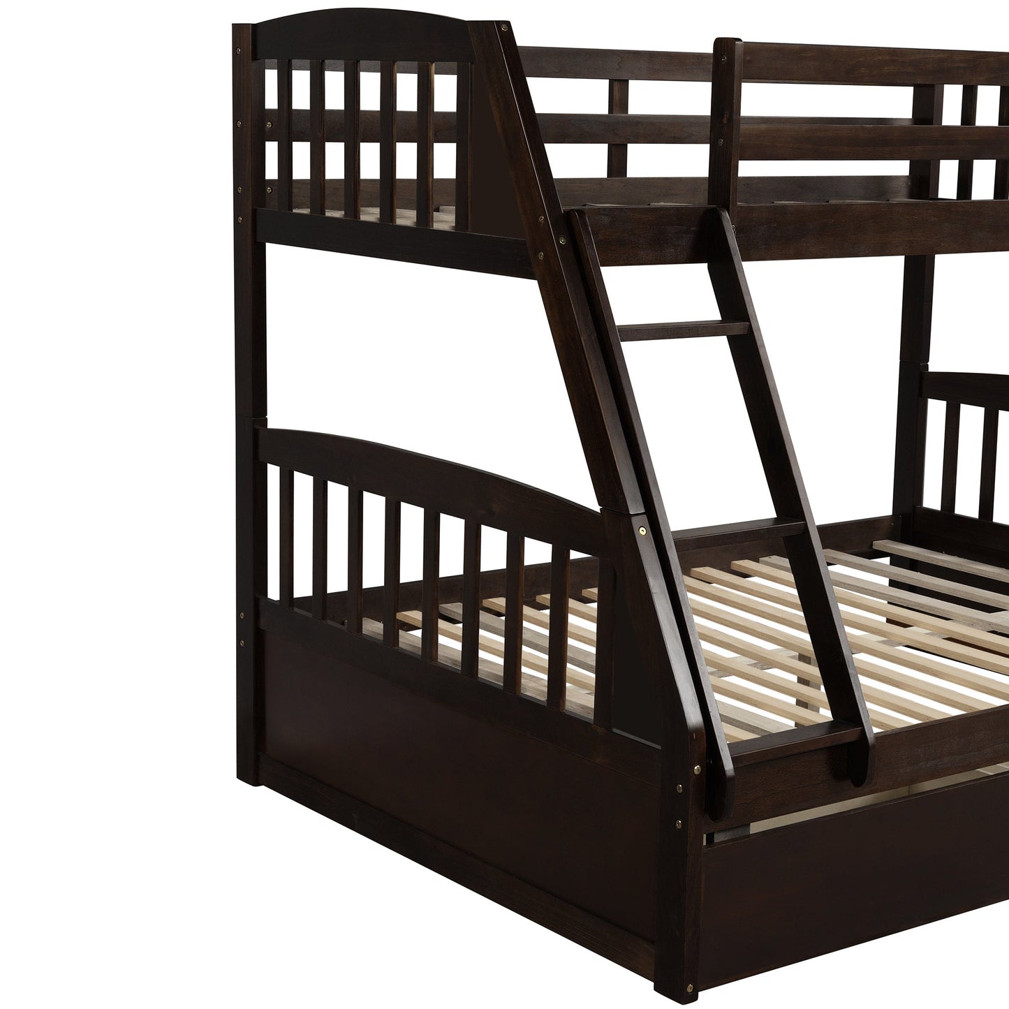 Espresso Pine Wood Twin Over Full Bunk Bed With Two Storage Drawers - Lovez Aqua© - 