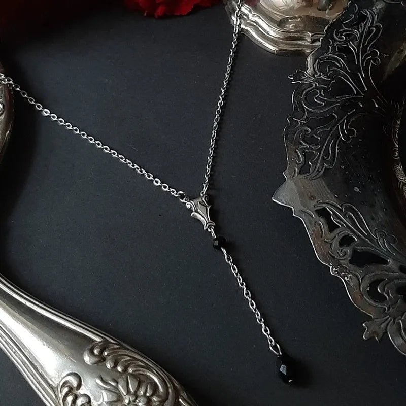 Vintage Medieval Victorian Silver Necklace/Choker with Black Crystal Accents - Lovez Aqua© - 