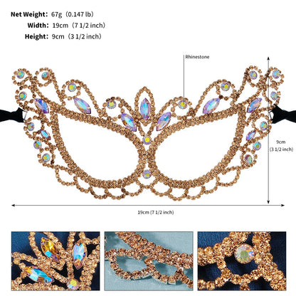 Women's Delicate Gold & Crystal Rhinestone Butterfly Venetian Masquerade Mask