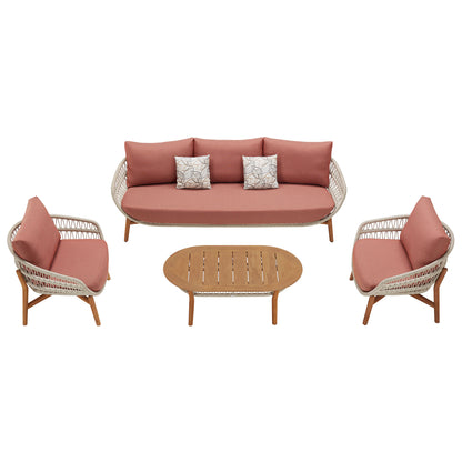 Rustic Bohemian Outdoor 5-Seater Conversation Pink Sofa & Coffee Table Set - 80d3e6-0e.myshopify.com - -  