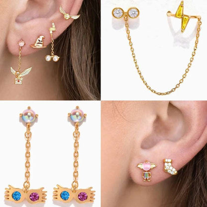 Harry Potter Hogwarts Houses Gold Plated & Zircon Stud Earrings (4 Pieces)