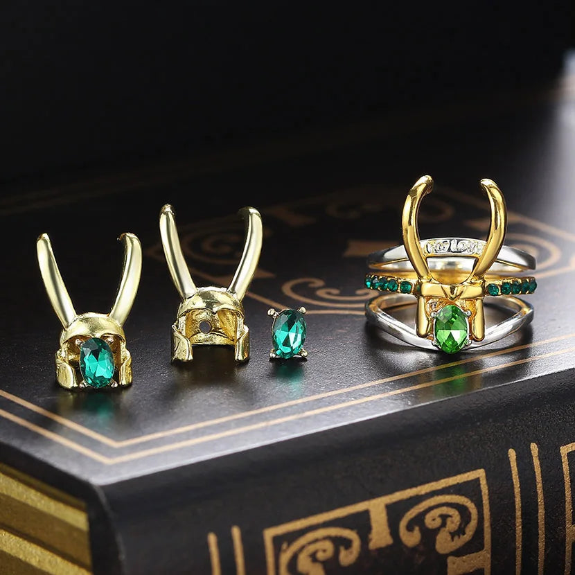 Disney's Marvel God of Mischief Loki's Helmet Women's Earrings/Ring Set