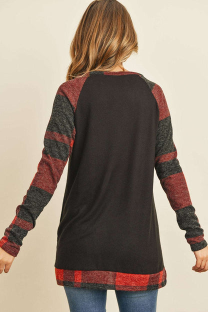 Women’s Winter Top with Hacci Plaid Pattern & Cozy Long Back Hem