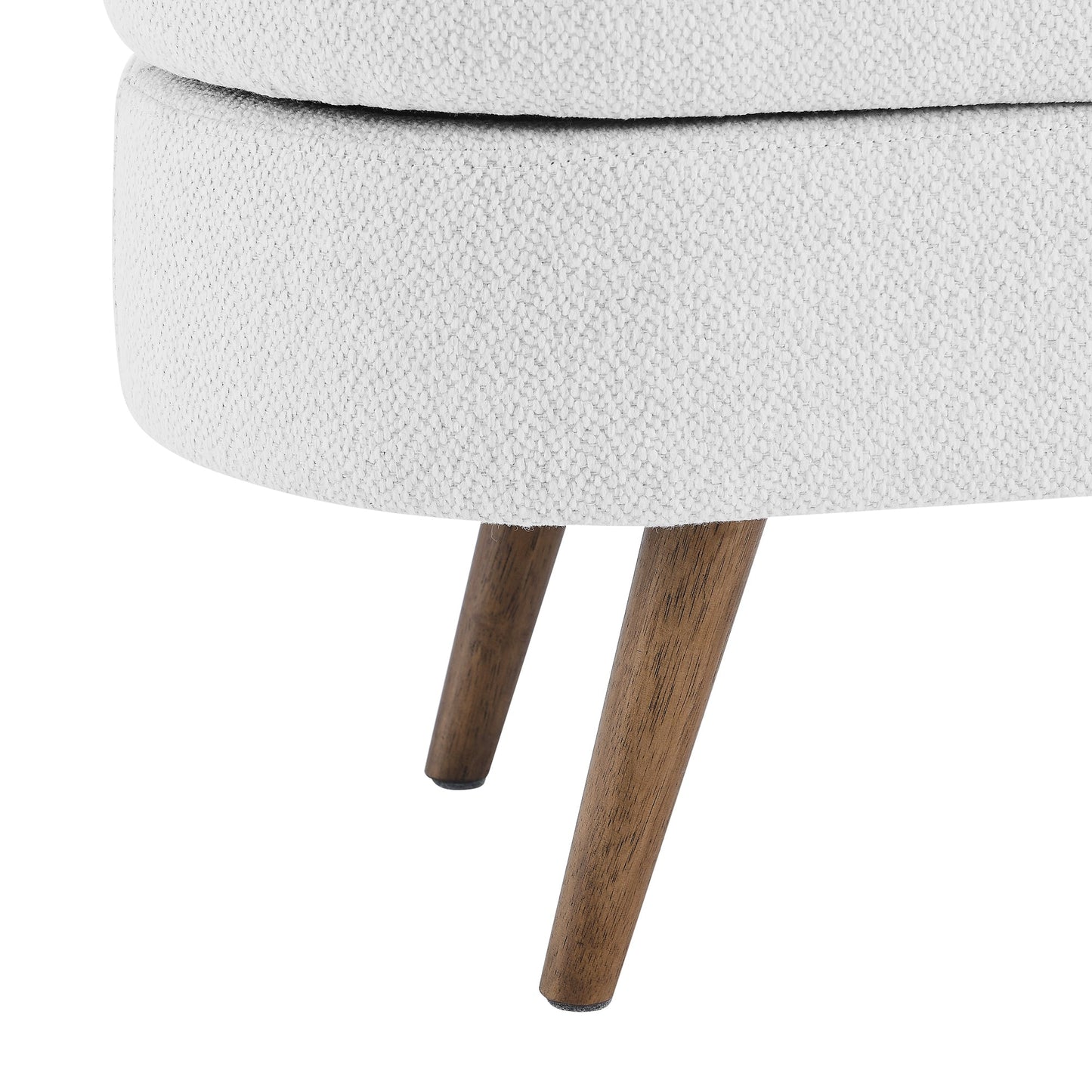 Ottoman White Linen Oval Storage Bench Seat with Wooden Legs - Lovez Aqua© - 