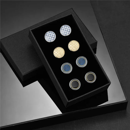 Men's Modern Square Geometric Pattern Cufflinks in Gift Box (4 Pieces) - Lovez Aqua© - 