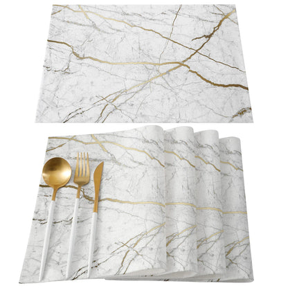 Imitation Rich Marble Veining Pattern Rectangle Linen Table Placement Mat (1 Pc) - Lovez Aqua© - 