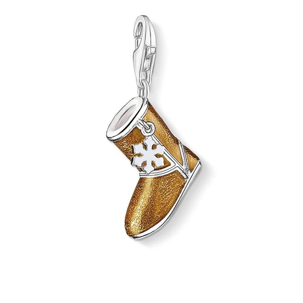 925 Sterling Silver Gold Fluffy Snow Boots & Snowflake Embellishment Charm - Lovez Aqua© - 