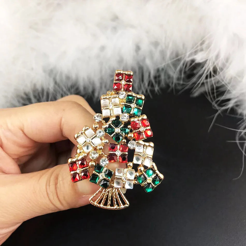 Women's Festive Christmas-Themed Brooch Pins with Sparkling Rhinestone Detailing - Lovez Aqua© - candy candes, santa, snowflake, snowman, stocking