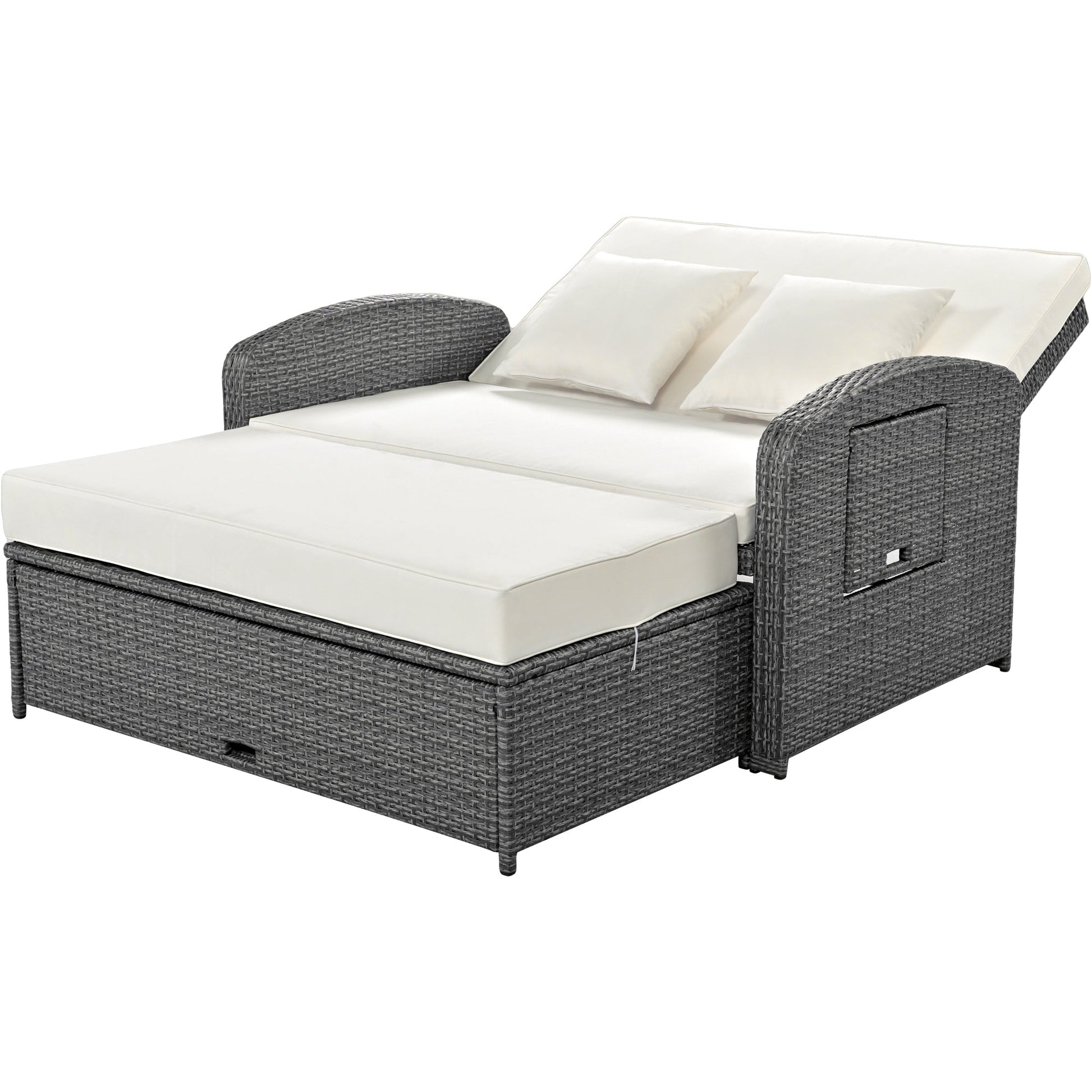 Outdoor PE Wicker Rattan Two Seater Reclining Lounge Daybed with Adjustable Back - 80d3e6-0e.myshopify.com - -  