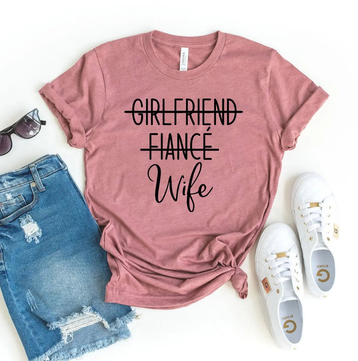 Women's "Girlfriend Fiancé Wife" Relationship Status Cotton T-Shirt - Lovez Aqua© - girlfriend, love, valentine's day, wife