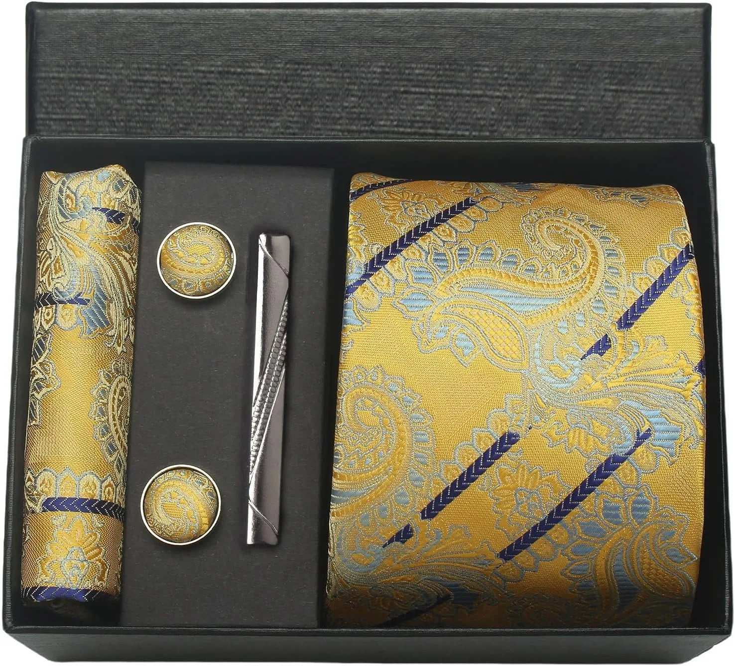 Men's Luxury Silk Paisley Floral Necktie, Pocket Square, Clip & Cufflinks Set - 80d3e6-0e.myshopify.com - BC8 -  BC8