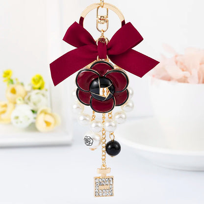 Women's Luxury Replica N°5 Perfume Bottle & Bow Keychain