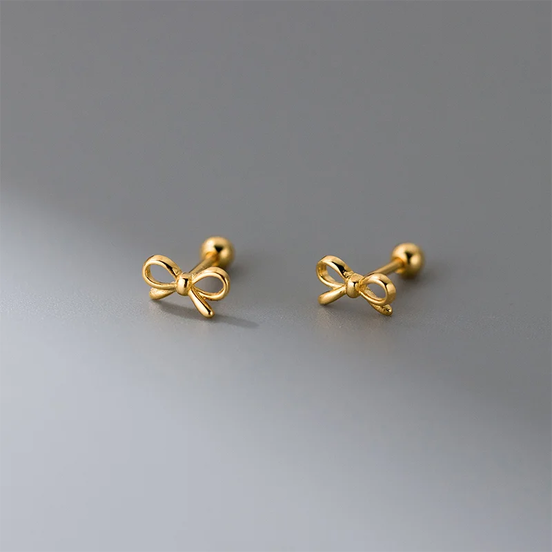 925 Sterling Silver Gold-Plated Festive Bow Push Back Stud Earrings - Lovez Aqua© - 