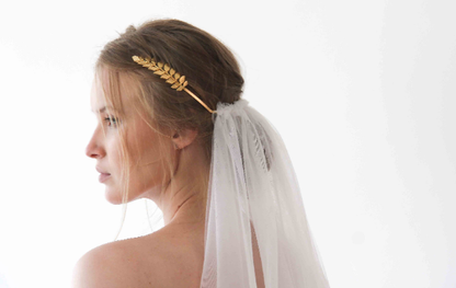 Women's Gold Greek Goddess Crown White Tulle Wedding Veil Headpiece