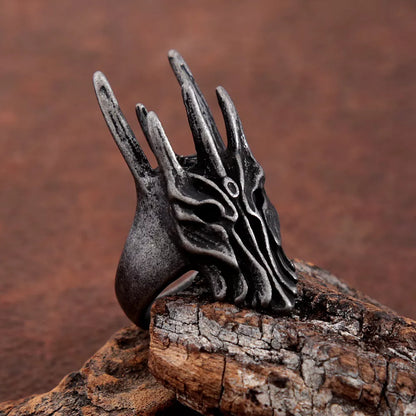 Lord of the Rings Men's Rustic Blackened Sauron's Helmet Stainless Steel Ring