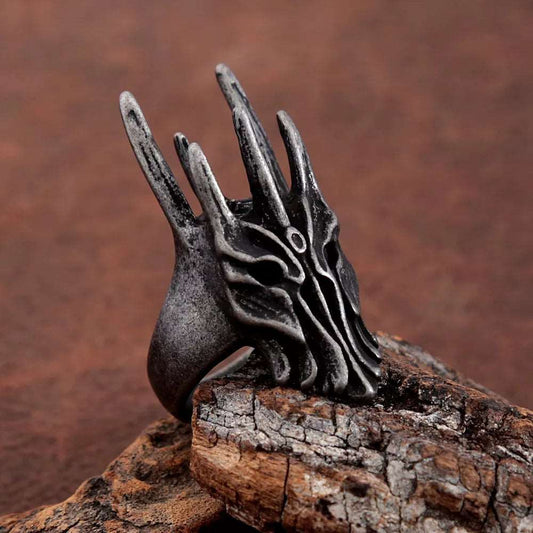 Lord of the Rings Men's Rustic Blackened Sauron's Helmet Stainless Steel Ring