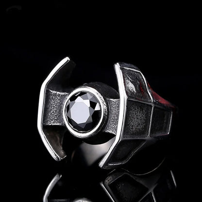 Disney's Star Wars TIE Fighter Chunky Punk Rock Men's Black Zirconia Ring