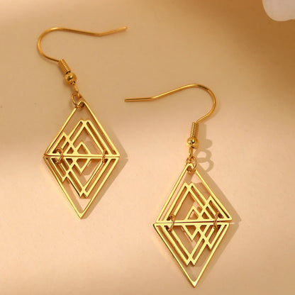 Women's Geometric Hollow Cutout Triangle Pyramid Stainless Steel Dangle Earrings