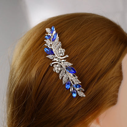 Delicate Silver & Sapphire Blue Crystal Bridal Wedding Headwear Hair Comb