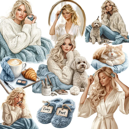 Ice Blue Woman Cozy Blanket Christmas Indoors Stickers (20 Pieces)