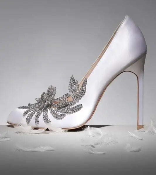 Twilight Bella Swan’s Satin White Wedding High Heels With Crystal Embellishments - Lovez Aqua© - 