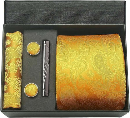 Men's Luxury Silk Paisley Floral Necktie, Pocket Square, Clip & Cufflinks Set - 80d3e6-0e.myshopify.com - BB14 -  BB14