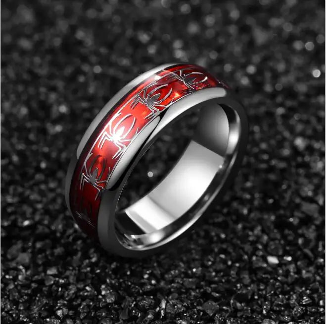 Marvel's Spiderman Men's Spider Motif Inlaid Red Opal Tungsten Band Ring - Lovez Aqua© - 