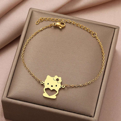 Women's Sleek Hello Kitty Heart Stainless Steel Chain Bracelet