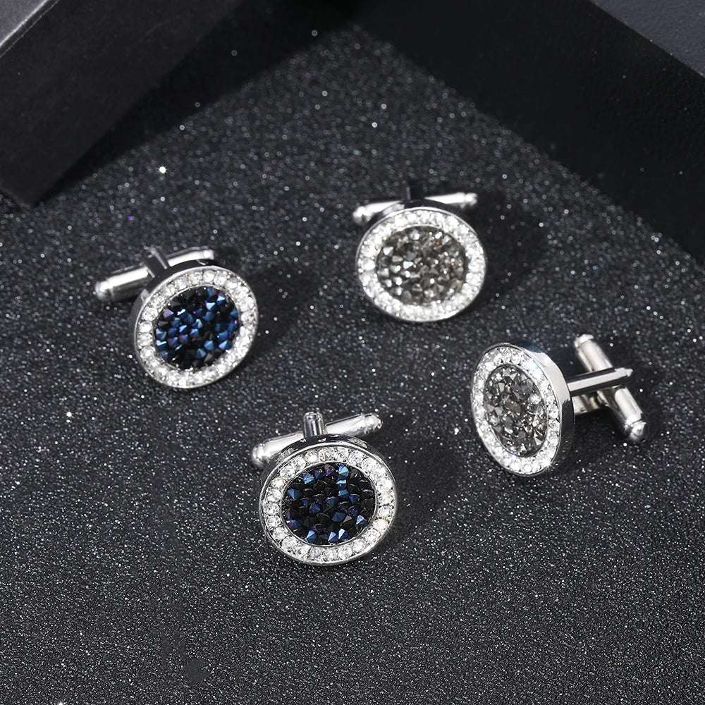 Luxury Men's Crystal & Agate Encrusted Round Cufflinks - 80d3e6-0e.myshopify.com - -  